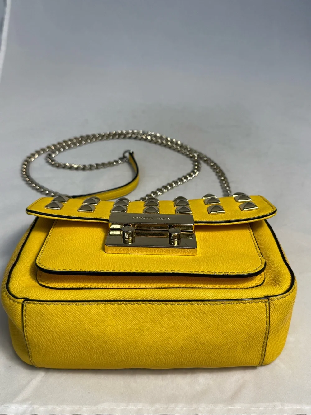 🌻 MICHAEL KORS Yellow Saffiano Leather Sloan Studded Shoulder Crossbody Bag